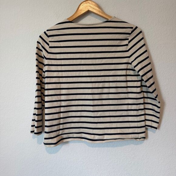 Sezane Ecru Navy Blue Striped Colette Mariniere Blouse Women's Size Small - Picture 4 of 6